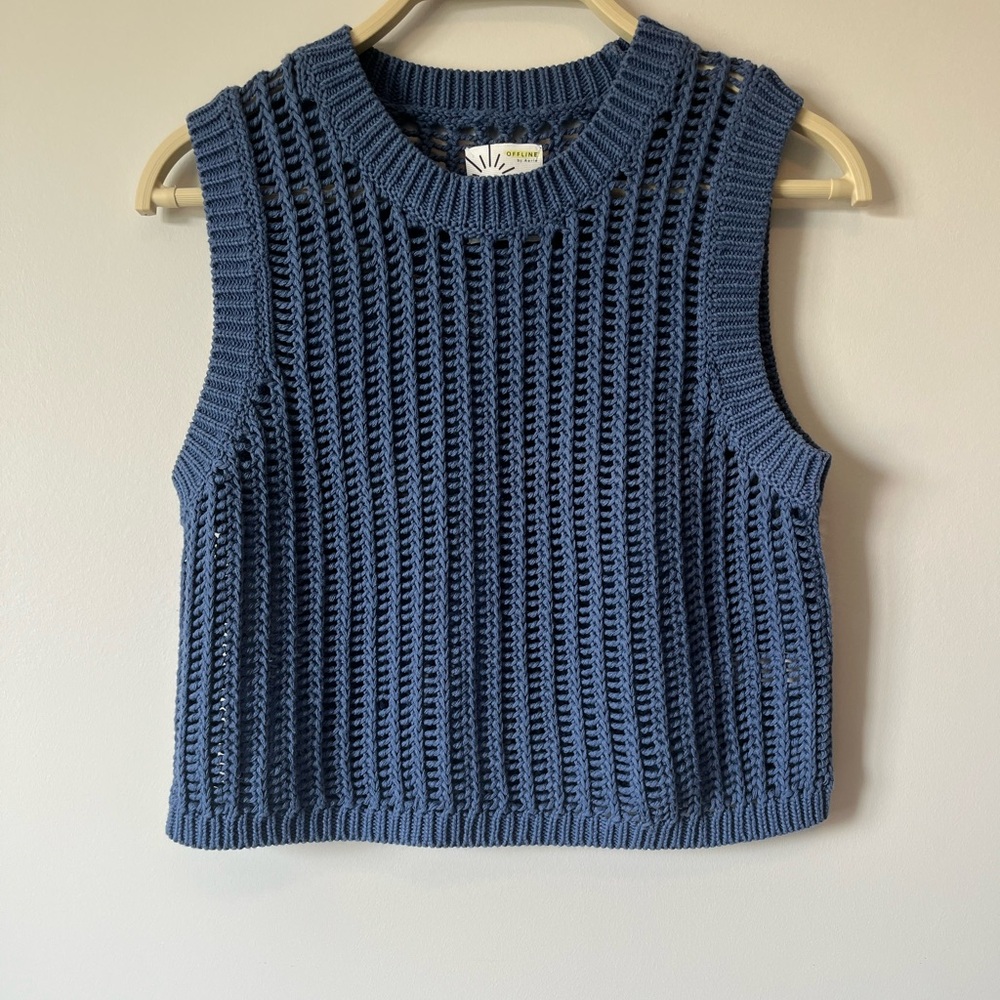 Aerie Blue Knit Sweater Vest